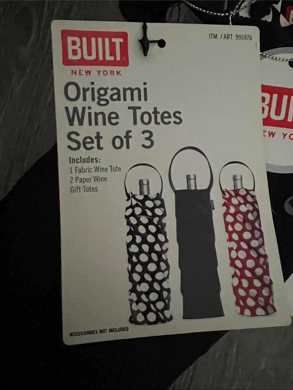 BUILT Origami Wine Totes Set of 3 — Black & Red